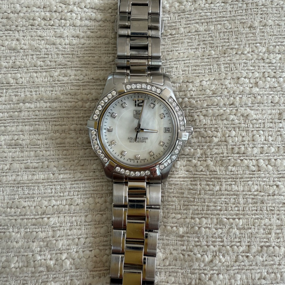 TAG Heuer Aquaracer WAF 1313, mother of pearl diamond dial and bezel.